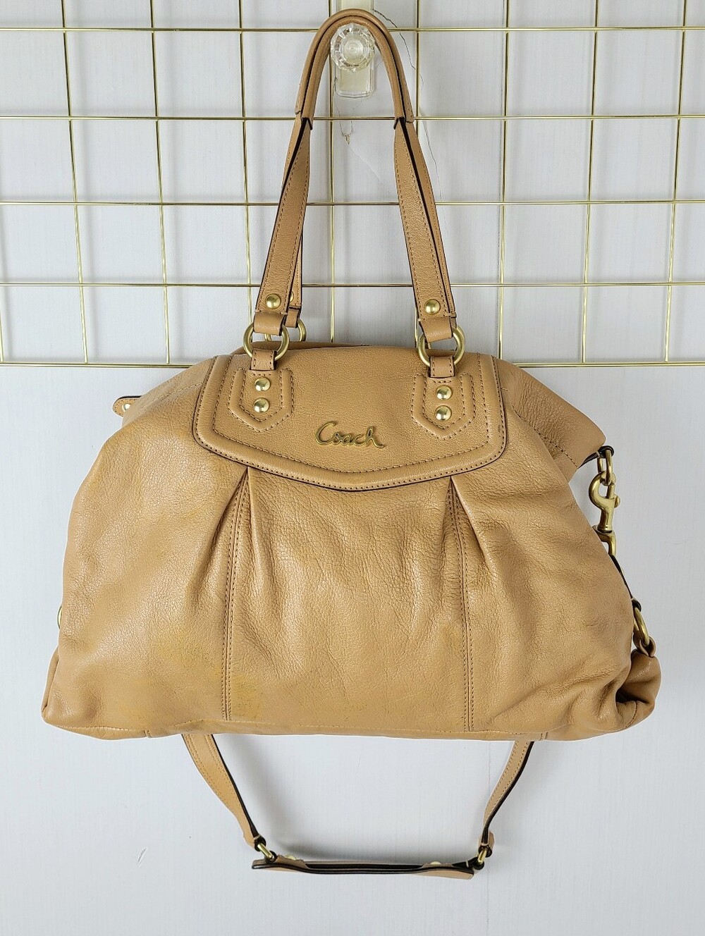 Coach Tan Genuine Leather Satchel Hobo Shoulder Bag